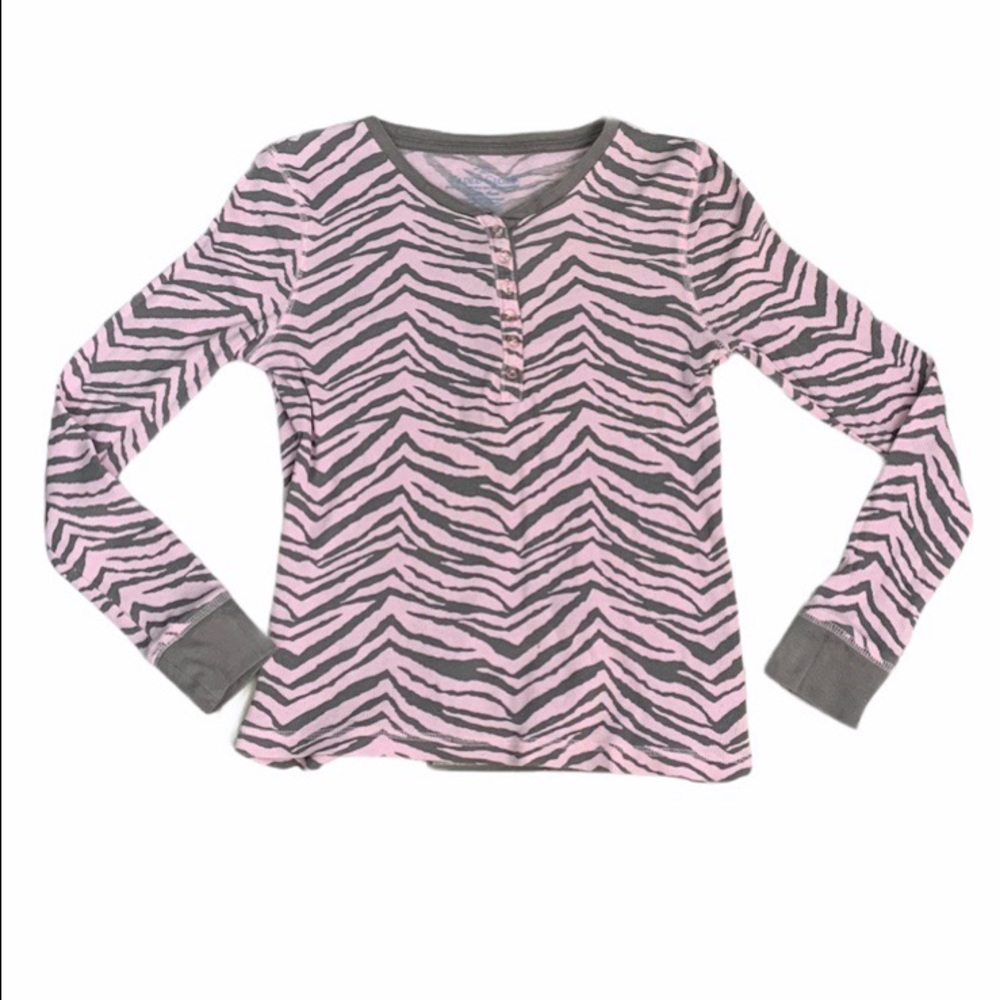 pink and gray zebra print thermal shirt